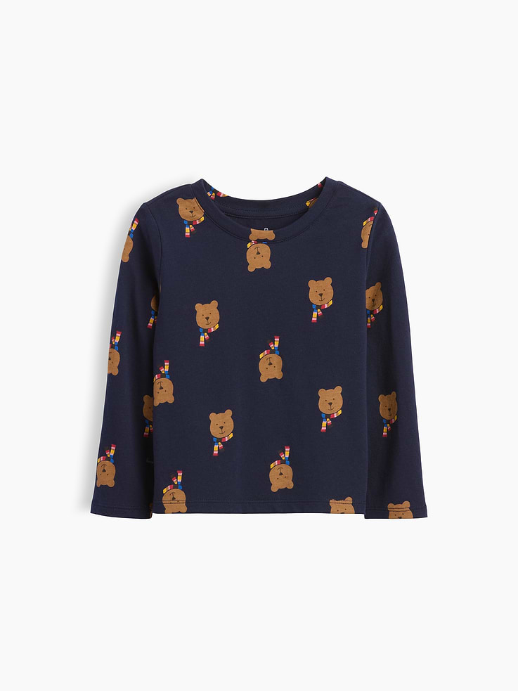 Image 1 of 3, Our favorite mix-and-match essentials go from tummy time to playtime in no time. All made with soft cotton in playful prints and bright colors., Soft cotton jersey T-shirt., Crewneck., Long sleeves., Allover print., Product #1185619