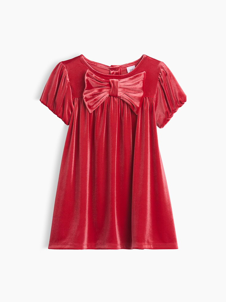 Image 2 of 4, Baby & Toddler Velour Bow Dress