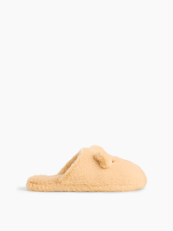 Image 1 of 4, These slippers are made with a faux fur upper., Brannan Bear ear appliques and embroidered face detail at front., Soft sole., Product #1189119