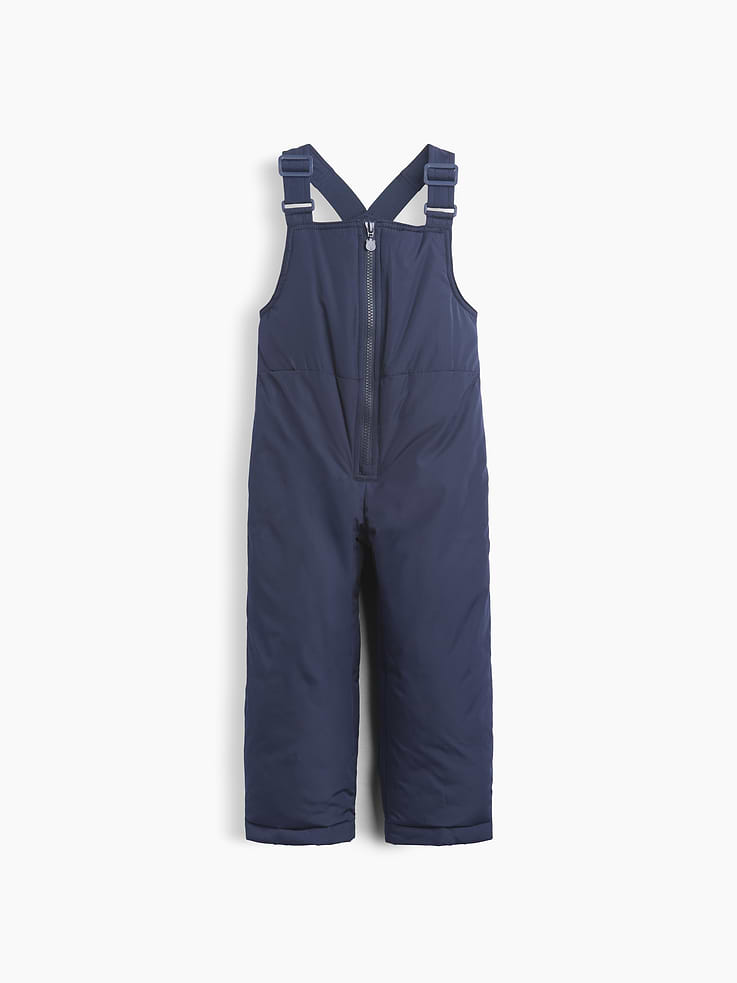 Image 1 of 2, Water and wind-resistant snow bib overalls with a cozy fleece lining., Square neck with front zipper placket., Adjustable tank straps, racerback., Elasticized back waist., Storm cuffs and zippered inseam for easy over-the-shoes., Made with 100% recycled polyester. Compared to virgin materials, using recycled materials helps reduce resource use and waste., Product #907042