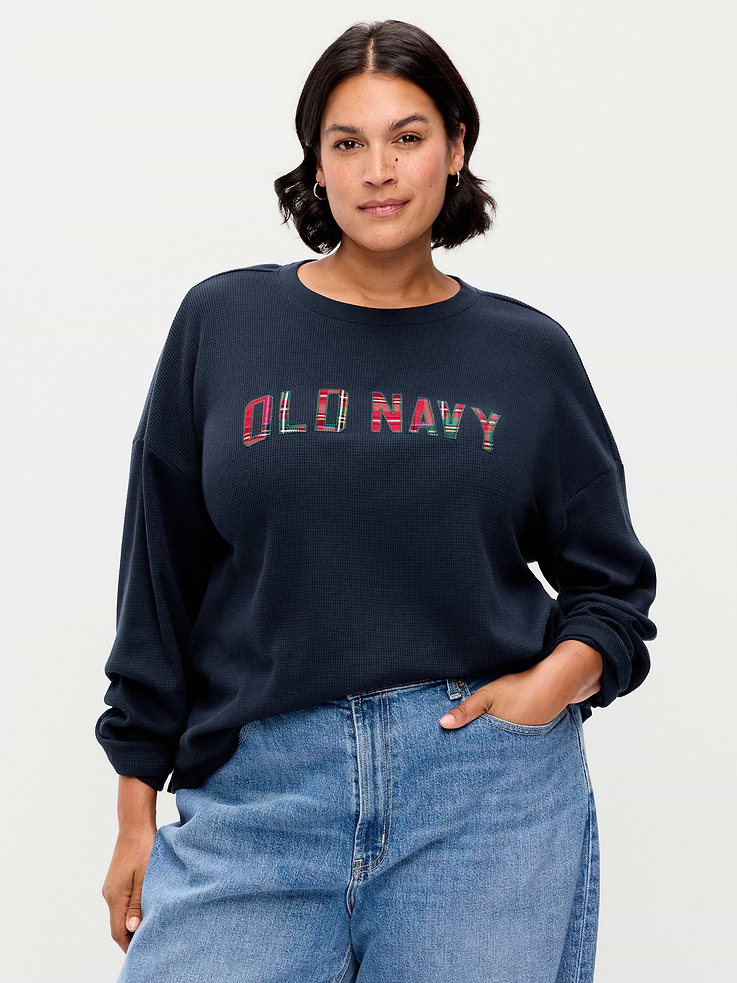 Image 6 of 7, Vintage Long-Sleeve Waffle Knit Crew-Neck T-Shirt