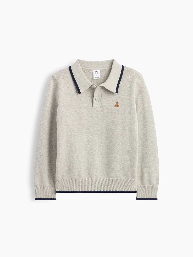 Image 1 of 3, Soft cotton knit., Long sleeves with ribbed cuffs., Spread collar, henley button front., Embroidered Brannan Bear at chest., Ribbed hem., Product #1177927