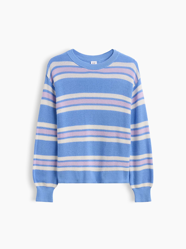 Image 1 of 3, Soft cotton knit., Dropped shoulder, long sleeves with ribbed cuffs., Ribbed crewneck., Ribbed hem., Select styles have allover print, or graphic at front., This product was made in a factory that invests in gender equity and women’s empowerment through RISE. Learn more at, Product #1177979