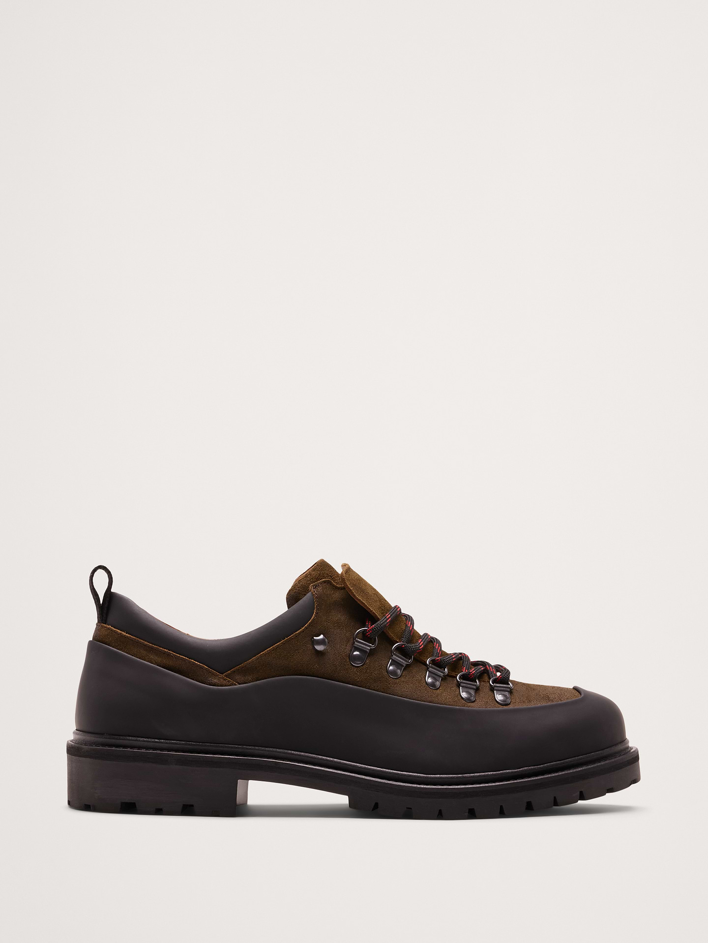 Image 1 of 8, This low, Italian suede hiking boot looks to the classics for inspired features, like D-ring eyelets, heel pull tabs, and thick lug outsoles., Suede uppers., Leather lining., Premium foam cushioned footbed., Product #904550