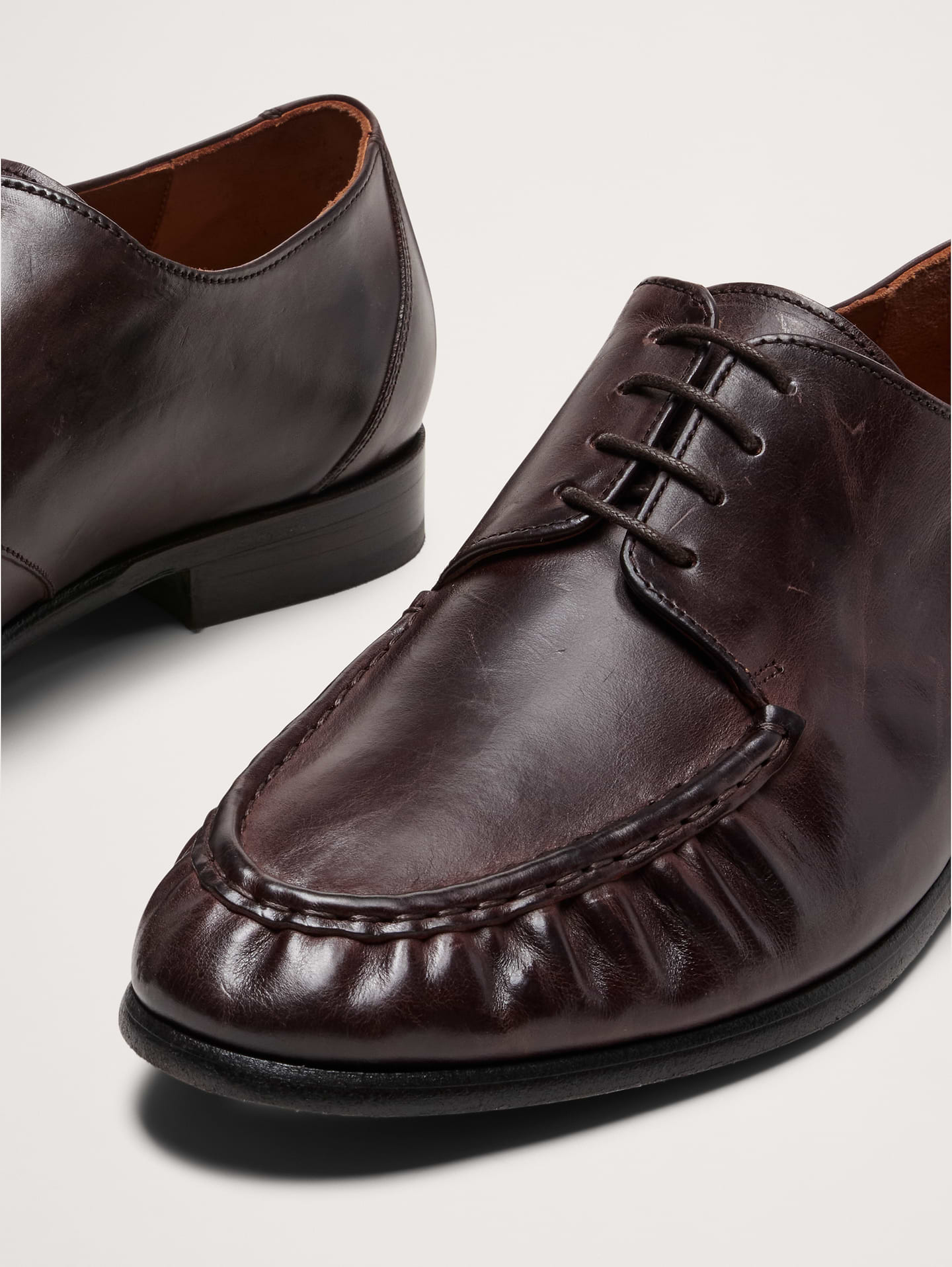 Image 6 of 6, Italian Leather Moc-Toe Derby Loafer