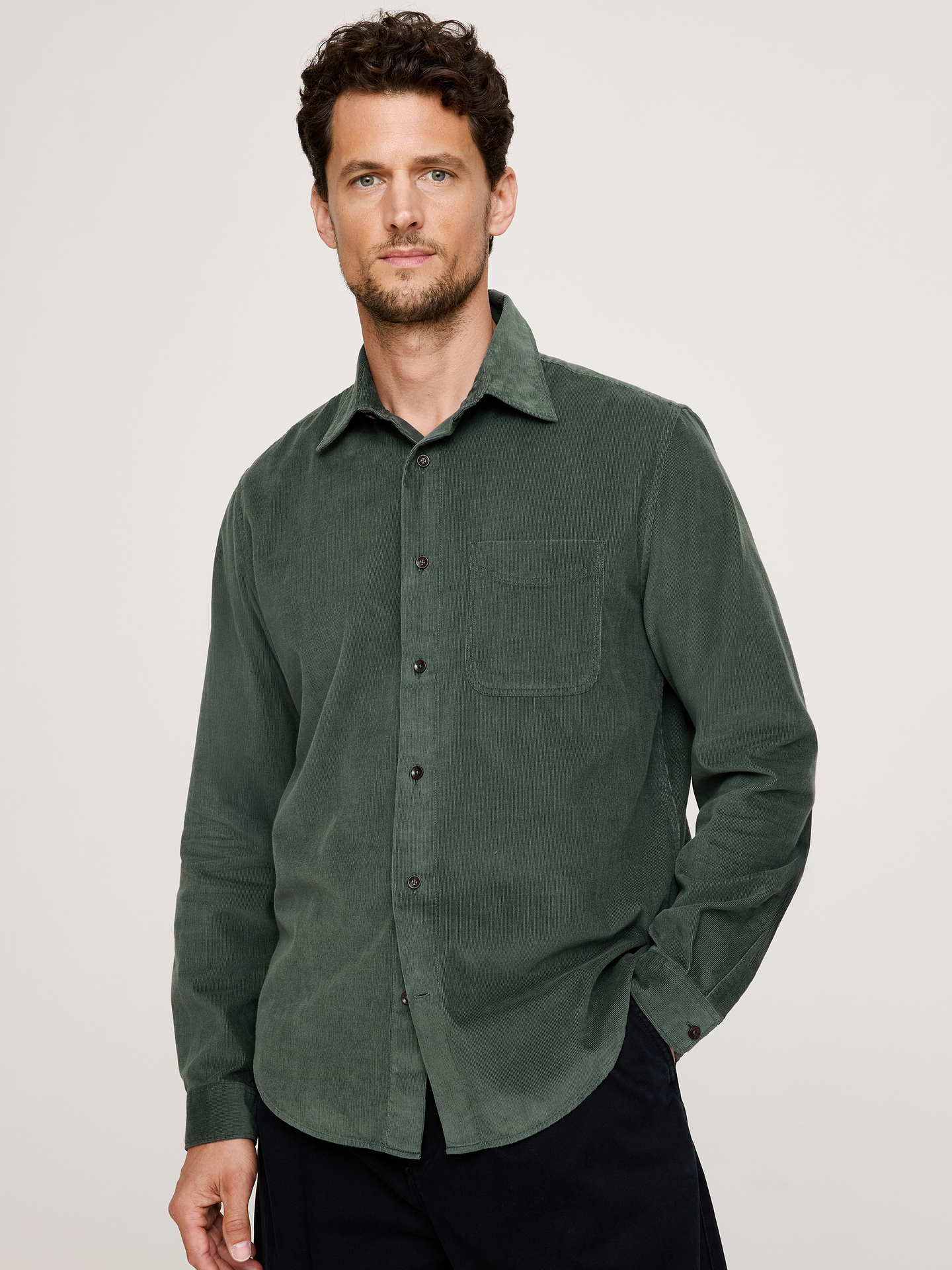 Image 1 of 8, Crafted in a fine-wale corduroy so it's easy to layer, we love this organic cotton shirt because it's oh-so-soft and looks good enough to go just about everywhere., Standard fit: A straight and easy fit., Spread collar with button front., Chest pocket., Shirttail hem., Product #906453