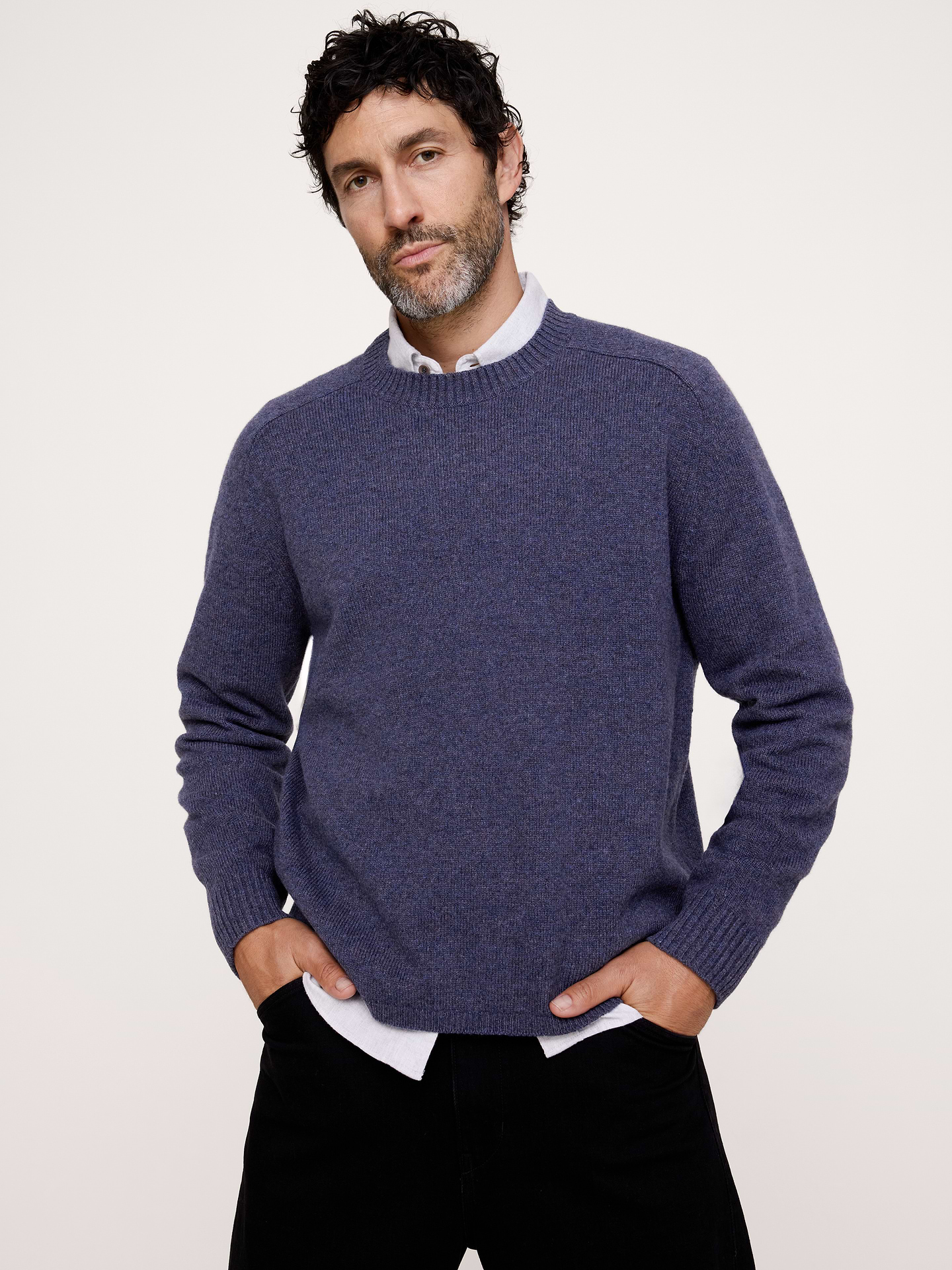 Image 1 of 5, Cut to flatter, this sweater has an easy fit, a two-tone detail when you roll the sleeves, and is made from a warm Merino blend from Italy., Oversized Fit: A roomy fit with dropped shoulder seams., Fabric from Italy's Filpucci mill., Crew neck., Straight hem., Product #906717