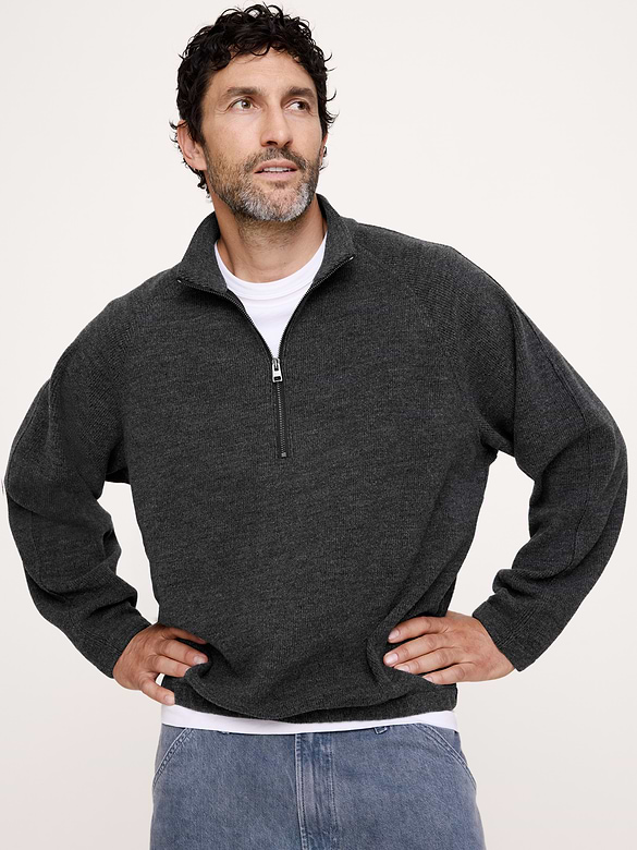Wool-Cotton Blend Quarter-Zip Sweater