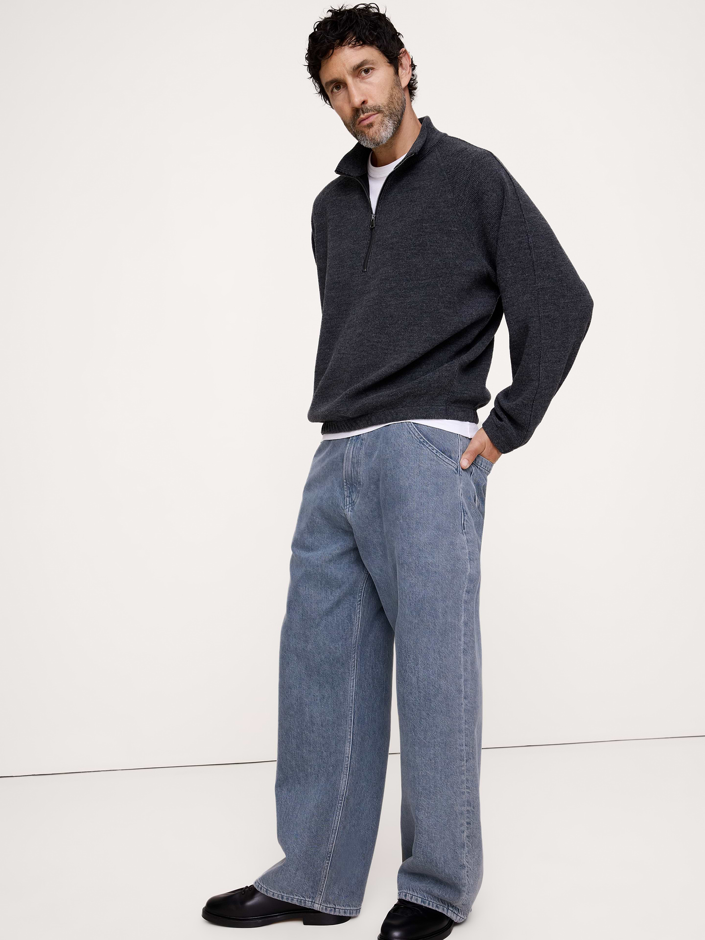 Image 3 of 5, Wool-Cotton Blend Quarter-Zip Sweater