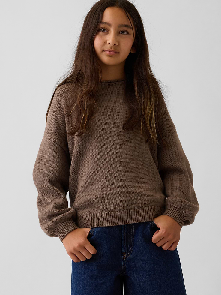 Image 1 of 5, Soft knit cotton sweater. In an oversized fit., Rollneck., Long sleeves with drop shoulders and banded cuffs., Ribbed hem., Assorted colors, graphics, and prints., Product #908921