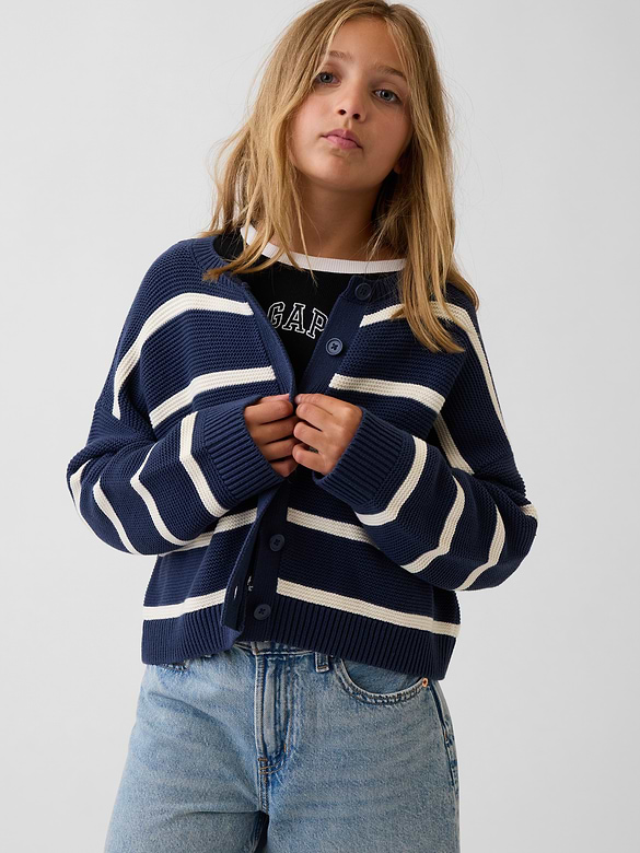 Kids 100% Cotton Oversized Boxy Cardigan Sweater