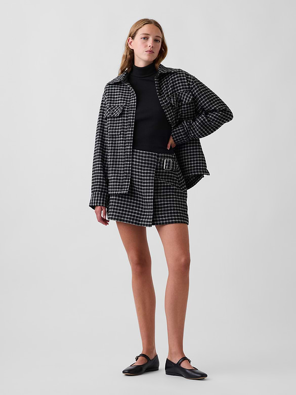 Wool-Blend Plaid Belted Mini Skort