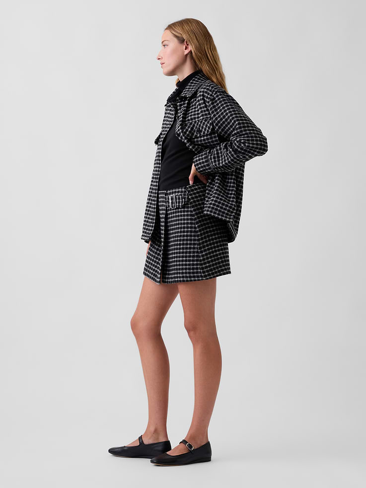 Image 3 of 6, Wool-Blend Plaid Belted Mini Skort