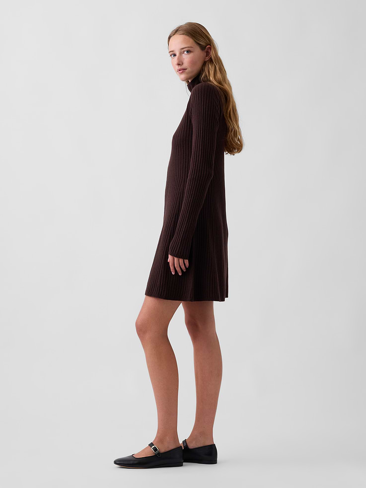 Image 3 of 5, CashSoft Rib Turtleneck Sweater Mini Dress