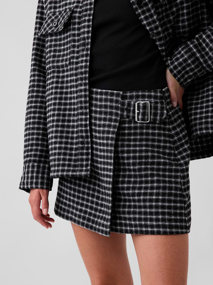 Image 4 of 6, Wool-Blend Plaid Belted Mini Skort