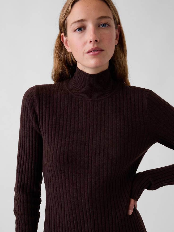 Image 4 of 5, CashSoft Rib Turtleneck Sweater Mini Dress