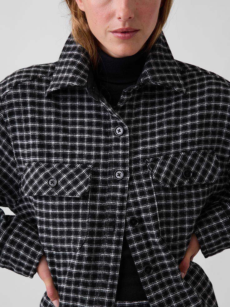 Image 4 of 6, Wool-Blend Plaid Shirt Jacket