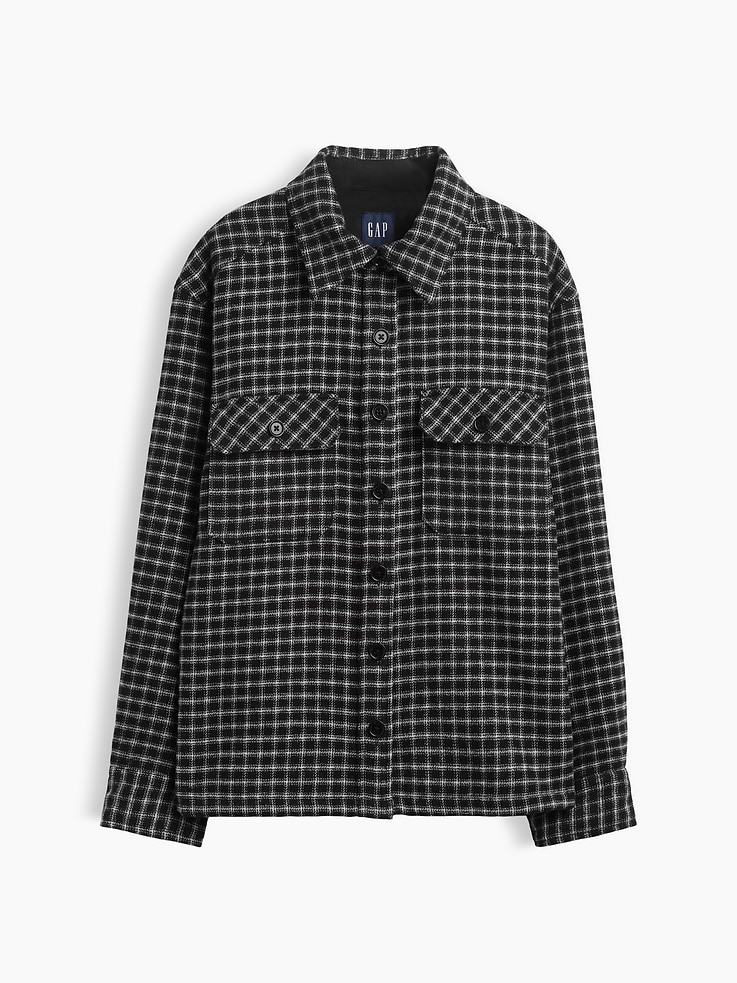 Image 6 of 6, Wool-Blend Plaid Shirt Jacket