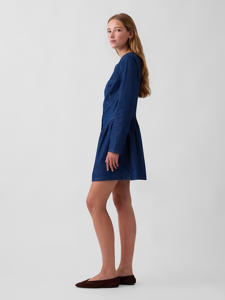 Image 3 de 5, Robe courte en denim à taille tombante