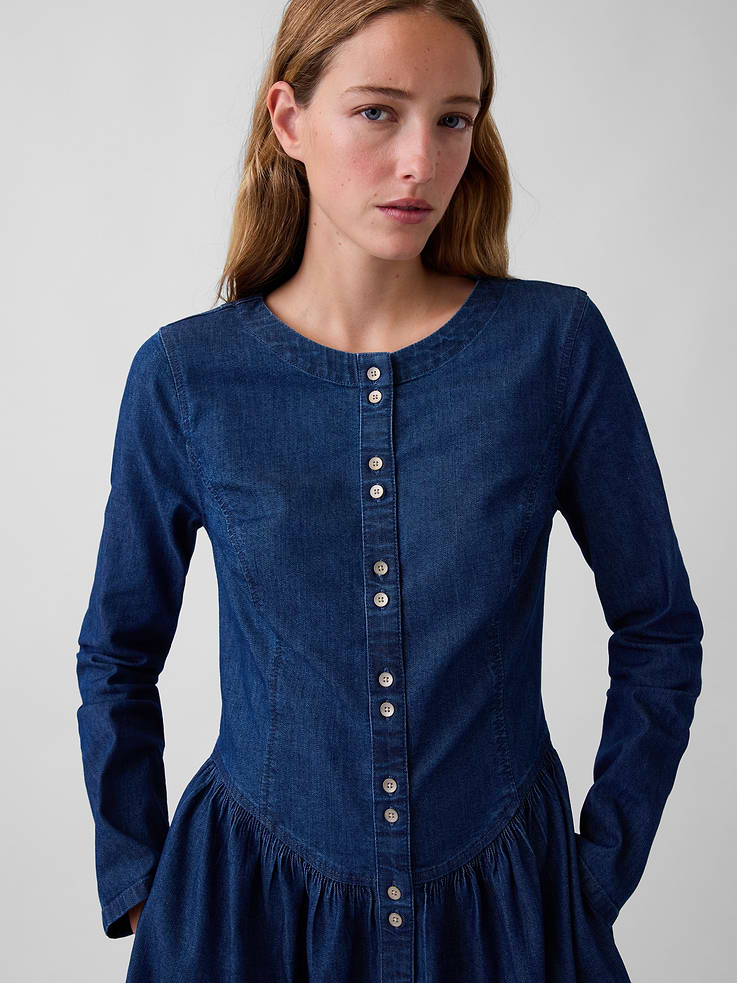 Image 4 de 5, Robe courte en denim à taille tombante