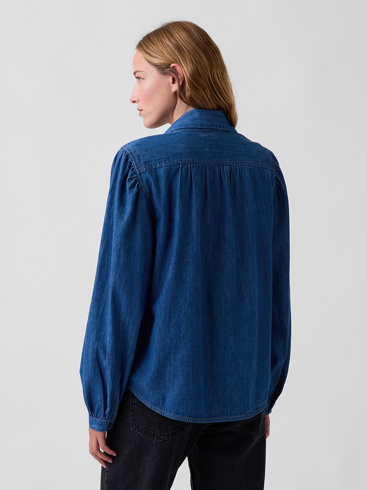 Image 3 of 5, Denim Tie-Neck Shirt