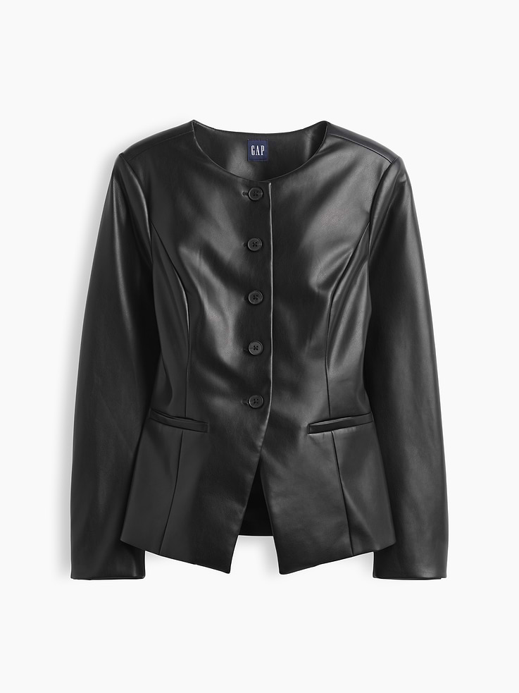 Image 5 of 5, Vegan Leather Blazer Top