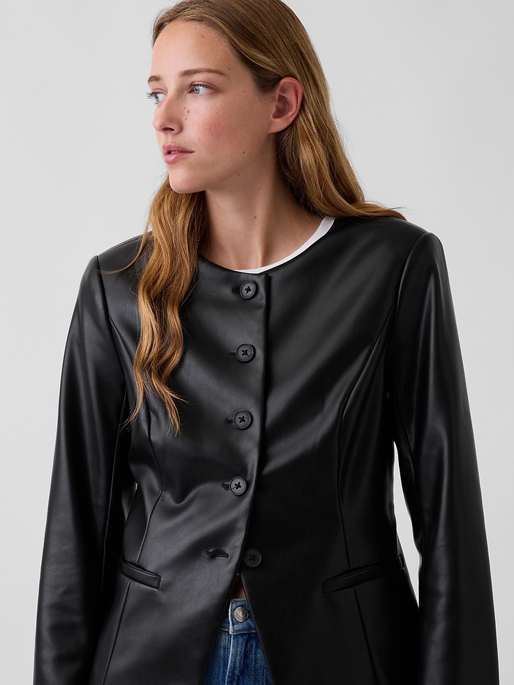 Image 4 of 5, Vegan Leather Blazer Top