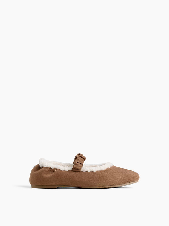 Kids Sherpa-Lined Vegan Suede Ballet Flats