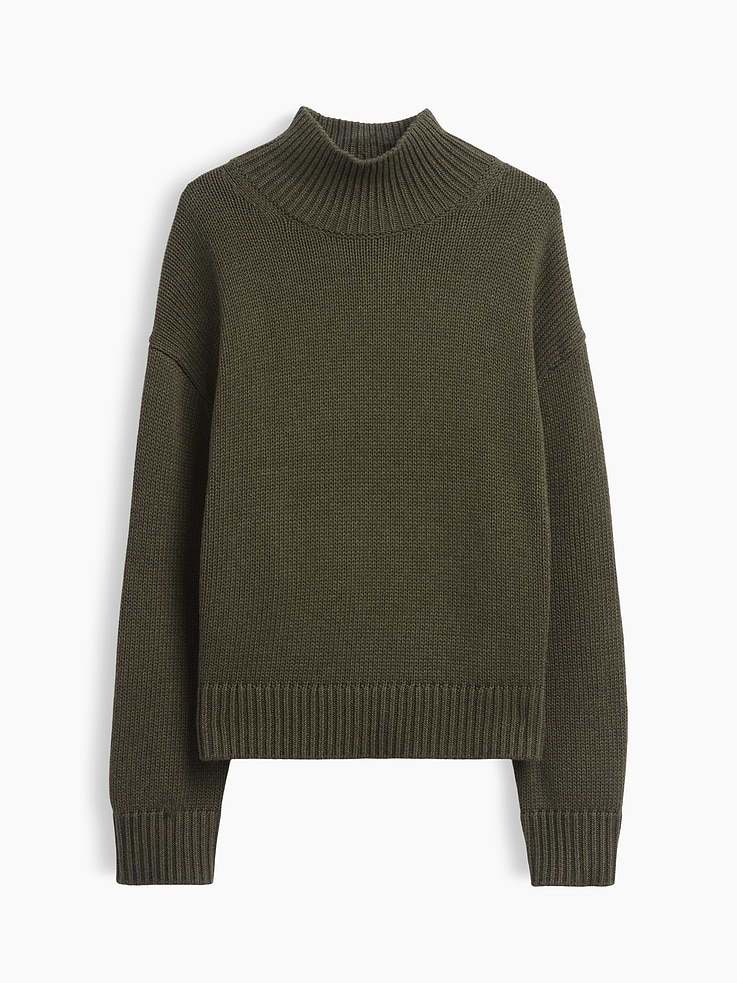 Image 5 of 5, 100% Cotton Oversized Mockneck Sweater