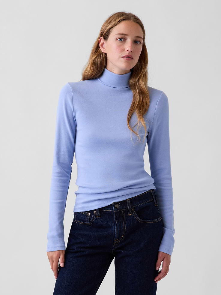 Image 1 of 5, Soft, stretch modal-blend T-shirt., Turtleneck., Long sleeves., Product #915375