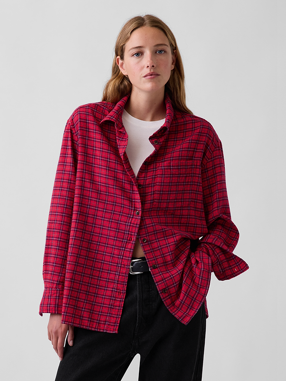 Oversized Straight-Hem Flannel Shirt