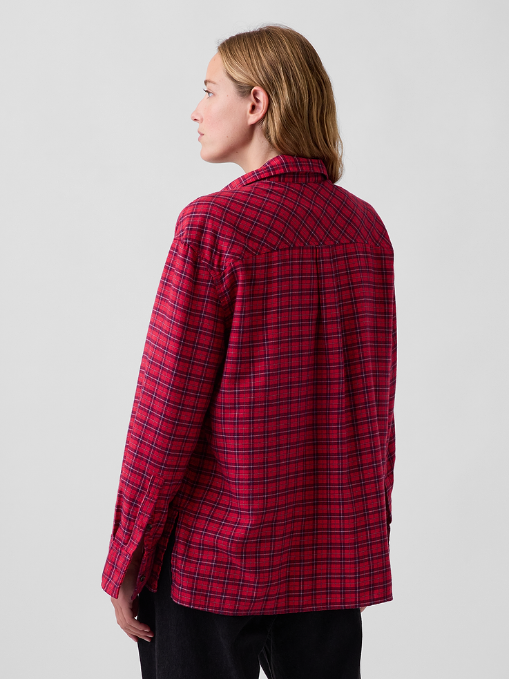 Image 3 of 5, Oversized Straight-Hem Flannel Shirt