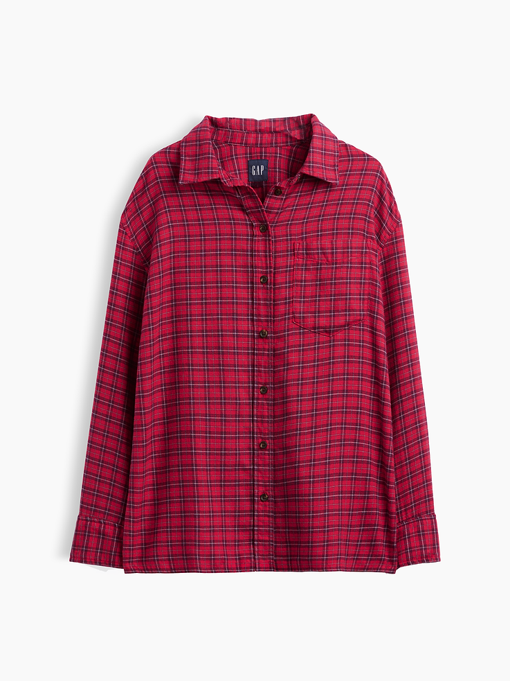 Image 5 of 5, Oversized Straight-Hem Flannel Shirt