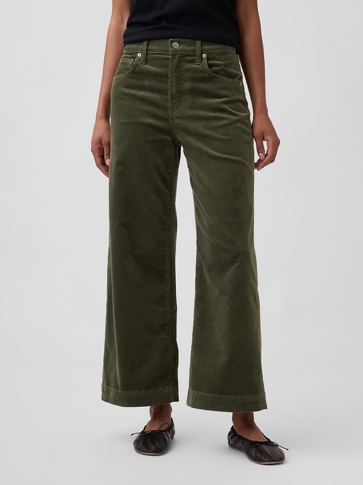 Image 2 of 7, High Rise Wide-Leg Crop Corduroy Pants