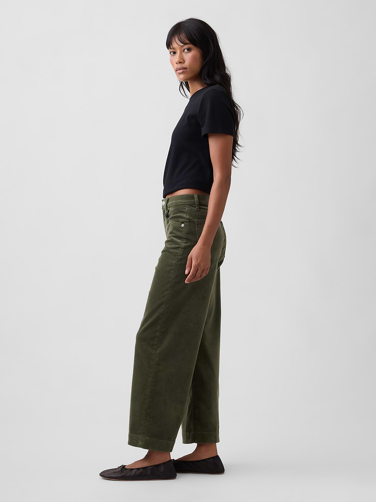 Image 3 of 7, High Rise Wide-Leg Crop Corduroy Pants
