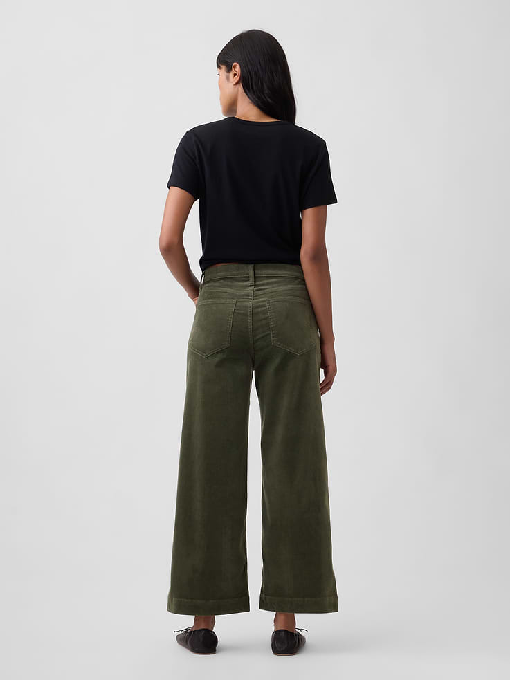 Image 4 of 7, High Rise Wide-Leg Crop Corduroy Pants