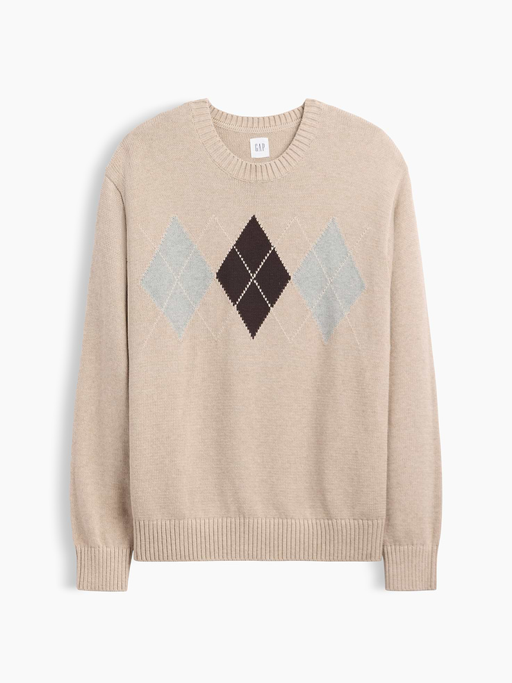 Image 5 of 5, Relaxed Argyle Crewneck Sweater