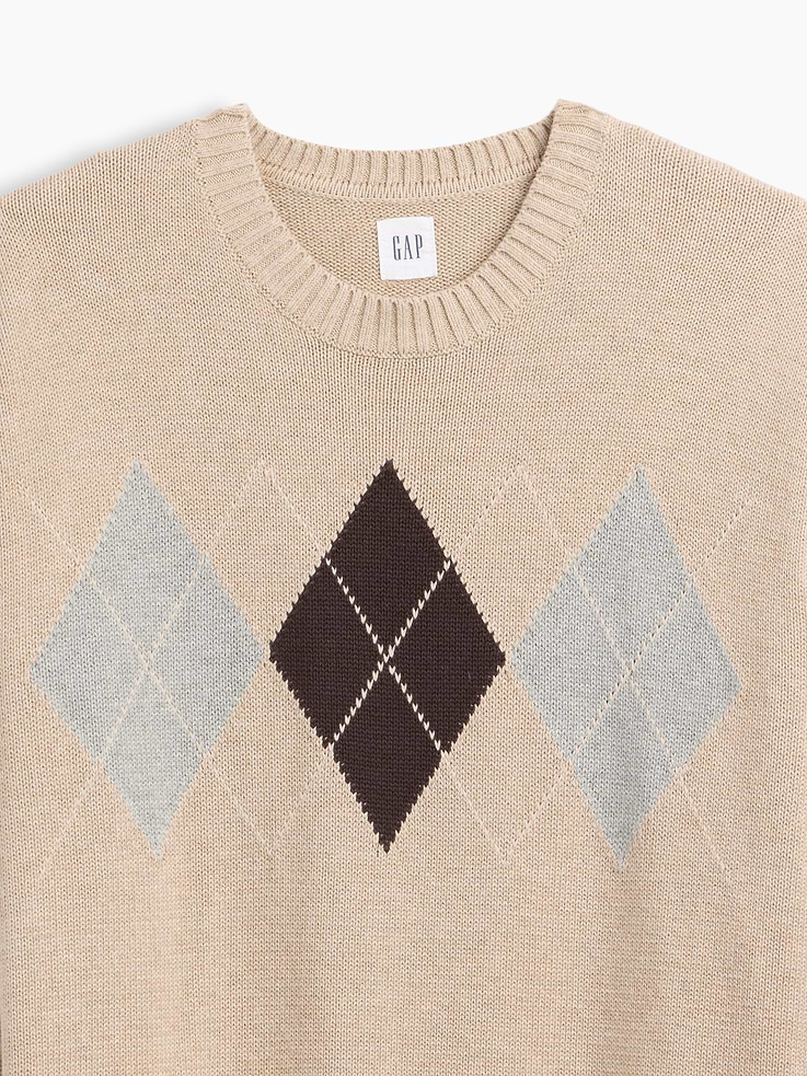 Image 4 of 5, Relaxed Argyle Crewneck Sweater