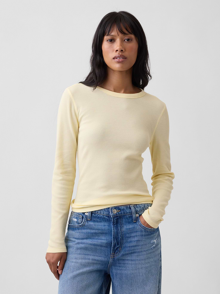 Image 1 of 5, Soft waffle knit., Long sleeves., Crewneck., Product #1179571