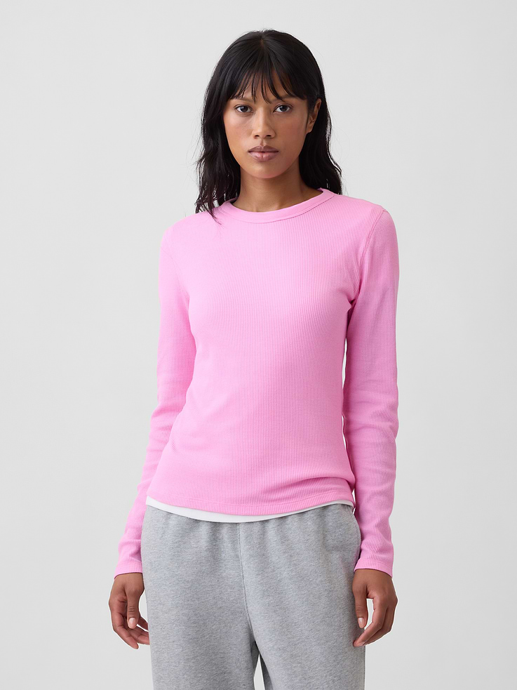 Image 1 of 5, Soft waffle knit., Long sleeves., Crewneck., Product #1179571
