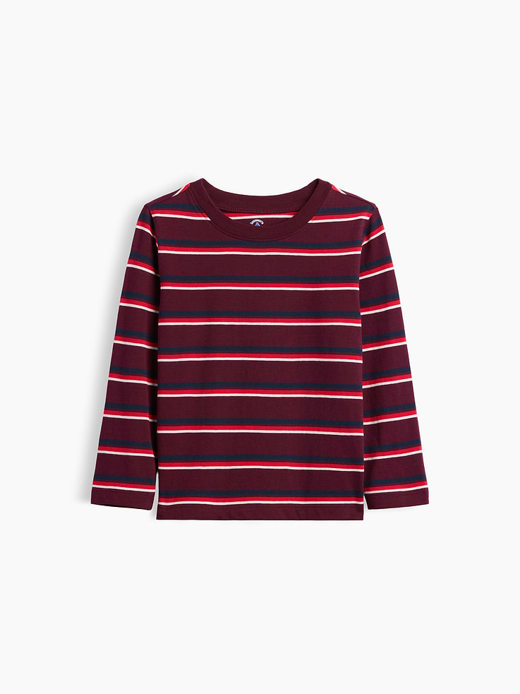 Image 1 of 3, Soft jersey knit., Long sleeves., Crewneck., Allover stripes., This product was made in a factory that invests in gender equity and women’s empowerment through RISE. Learn more at, Product #1184788