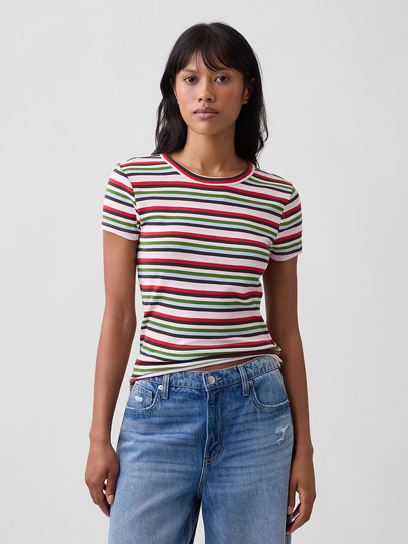 Modern Ribbed Stripe Crewneck T-Shirt