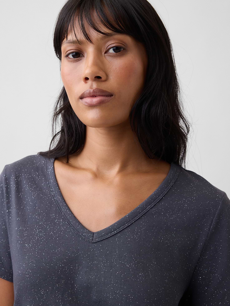 Image 4 of 5, Favorite V-Neck Glitter T-Shirt