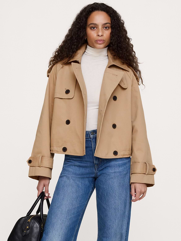 Cropped Cotton Twill Trench Coat