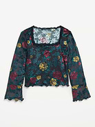 Image 2 of 4, Long-Sleeve Floral Velour Top for Girls