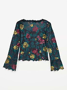 Image 3 of 4, Long-Sleeve Floral Velour Top for Girls