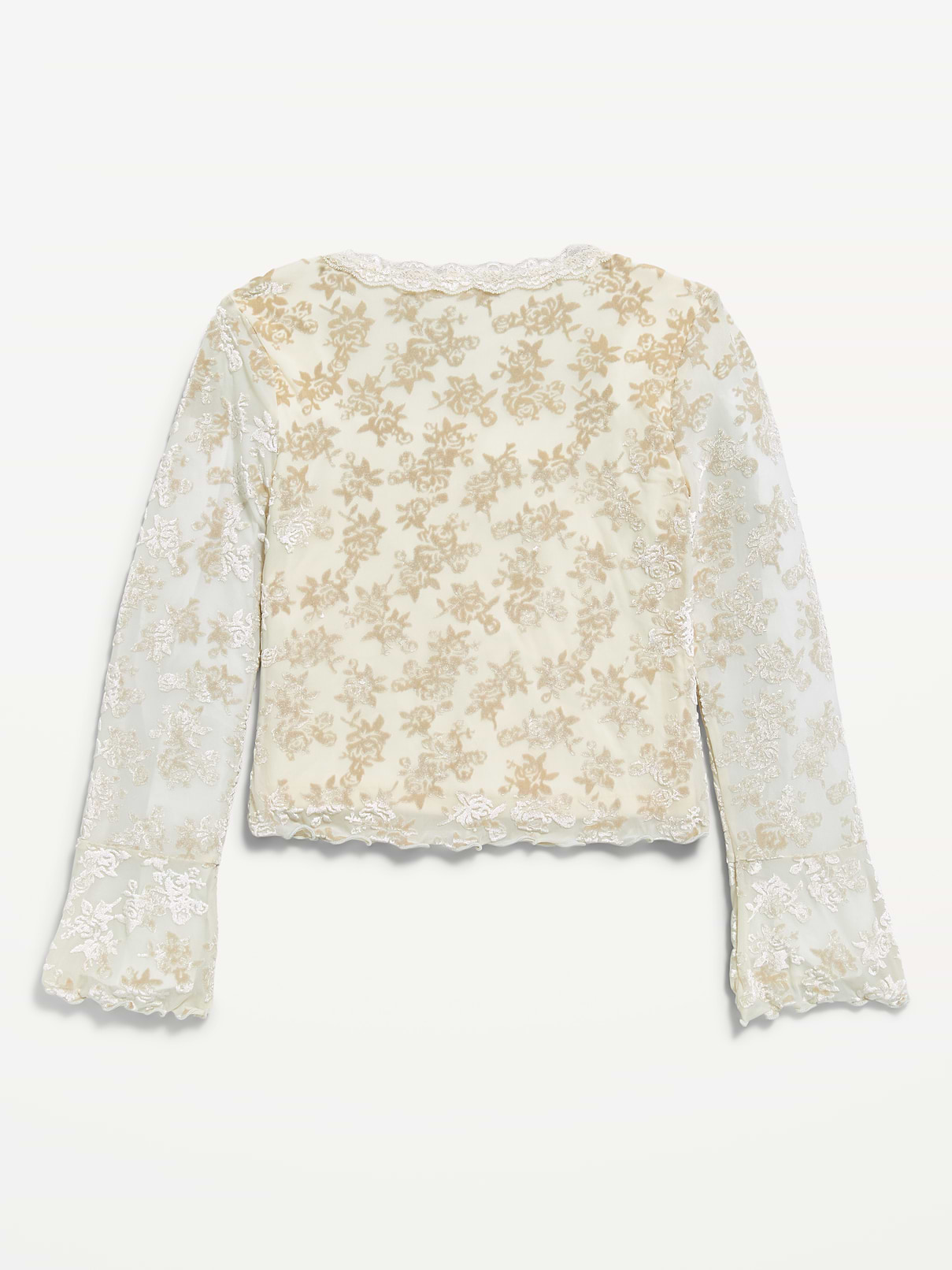 Image 3 of 4, Long-Sleeve Floral Velour Top for Girls