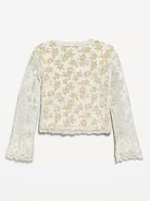 Image 3 of 4, Long-Sleeve Floral Velour Top for Girls