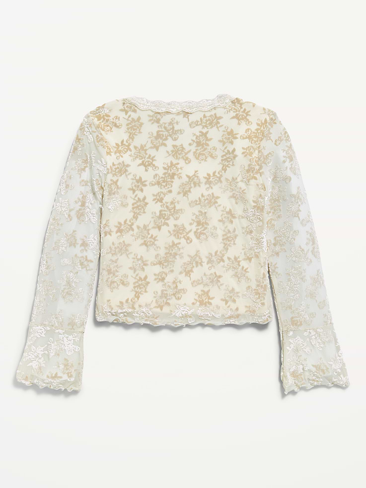 Image 3 of 4, Long-Sleeve Floral Velour Top for Girls