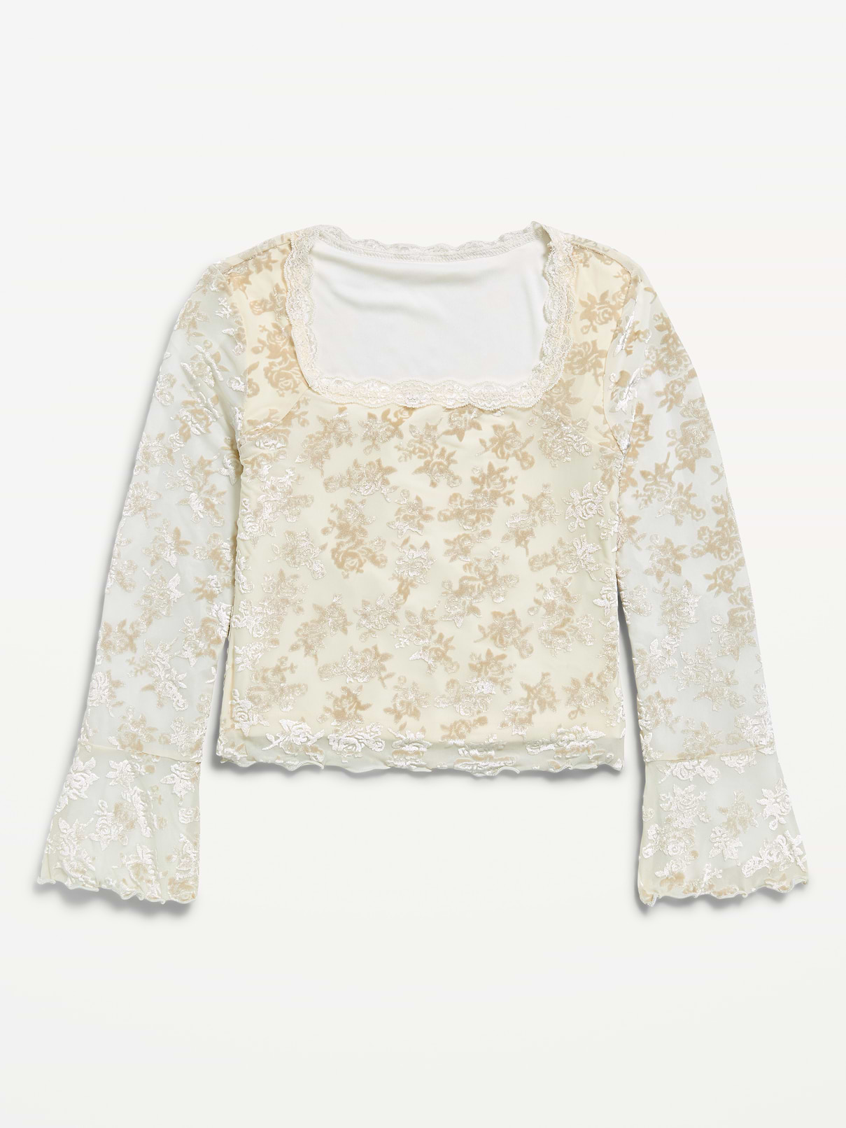 Image 2 of 4, Long-Sleeve Floral Velour Top for Girls